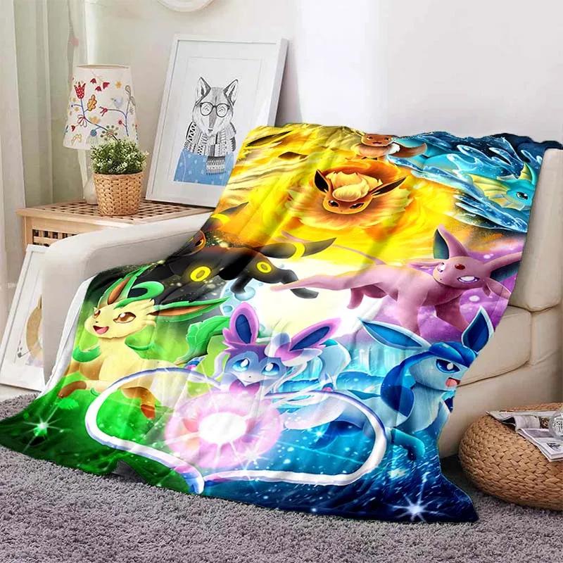 Cartoon Warm Soft Pokémon Eevee Custom Blanket Fluffy Sofa Plaid Plush Bedspread Winter Four Season Throw Blanket for Sofa Bed