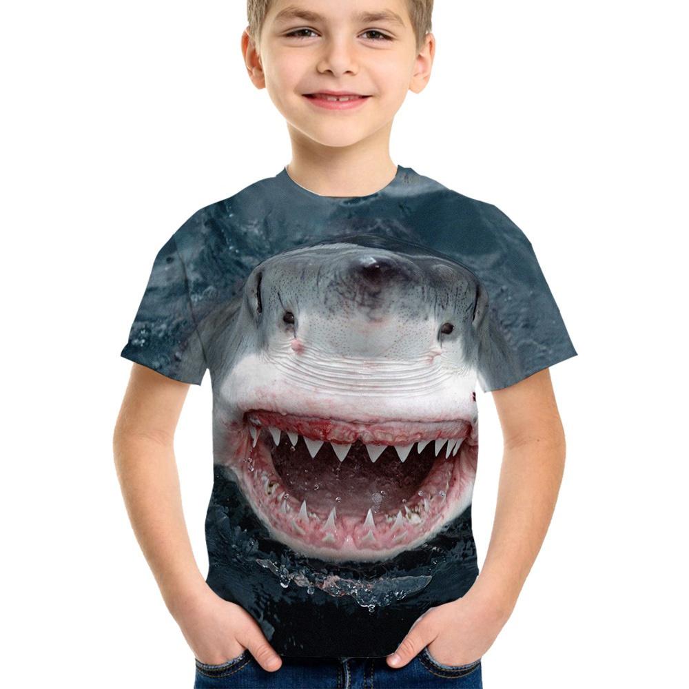 Футболка с изображением акулы, детская одежда, летняя футболка с изображением животных, синяя футболка с морским принтом для мальчиков, детский топ, 2023, футболки с короткими рукавами и 3d принтом для девочек
