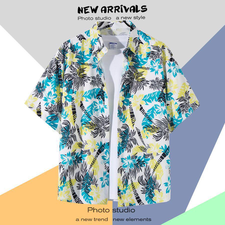 Летняя свободная гавайская рубашка с цветочным узором в корейском стиле для мужчин