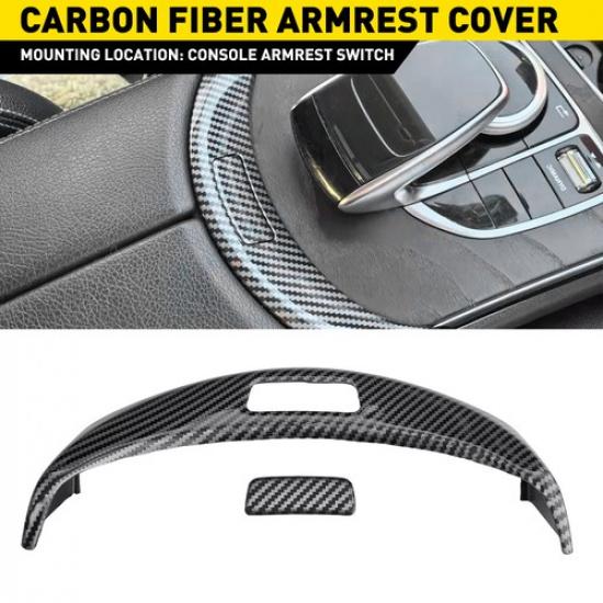 Carbon Fiber Center Console Armrest Box Cover+Button Trim For Benz C Class W205