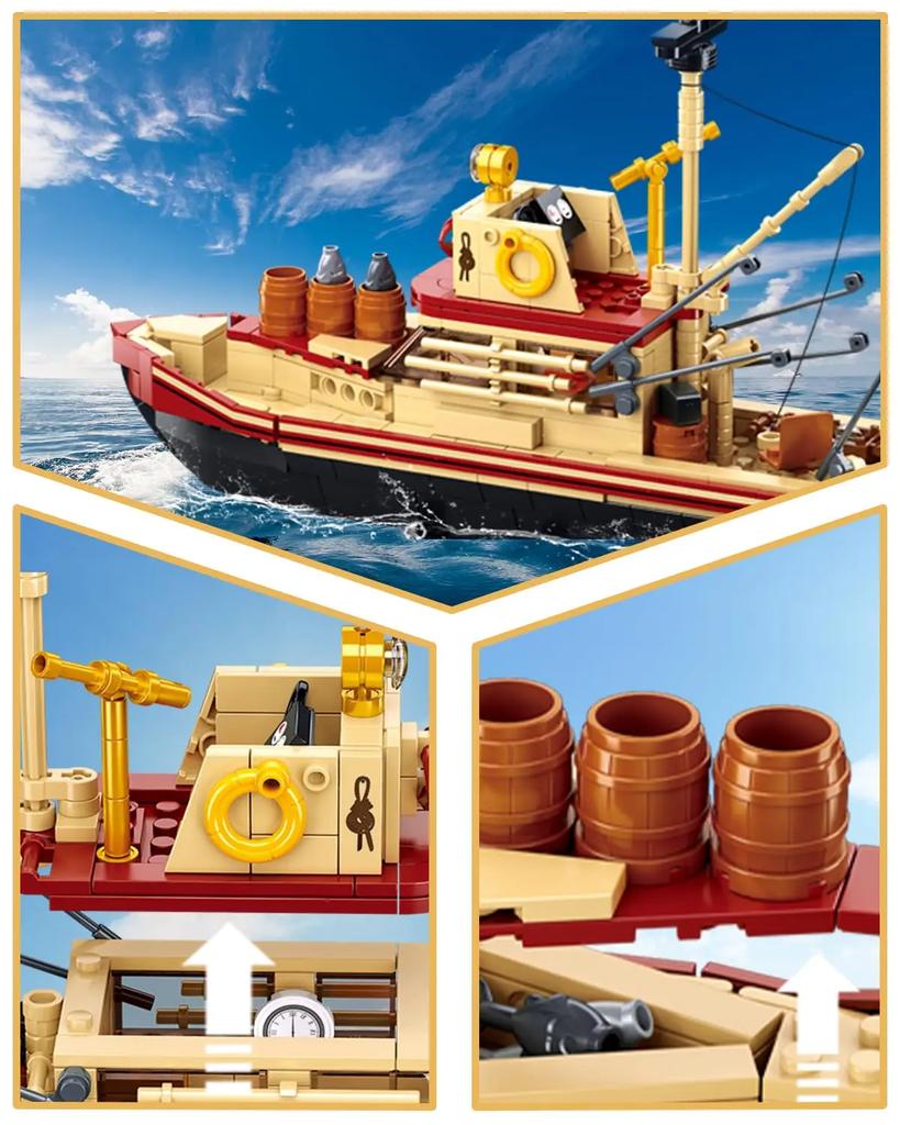 Non-Toxic 592Pcs Shark Fishing Ship Building Blocks Great White Model With Mini Figures Creative Diy Toy Birthday Gift For Kids Adults