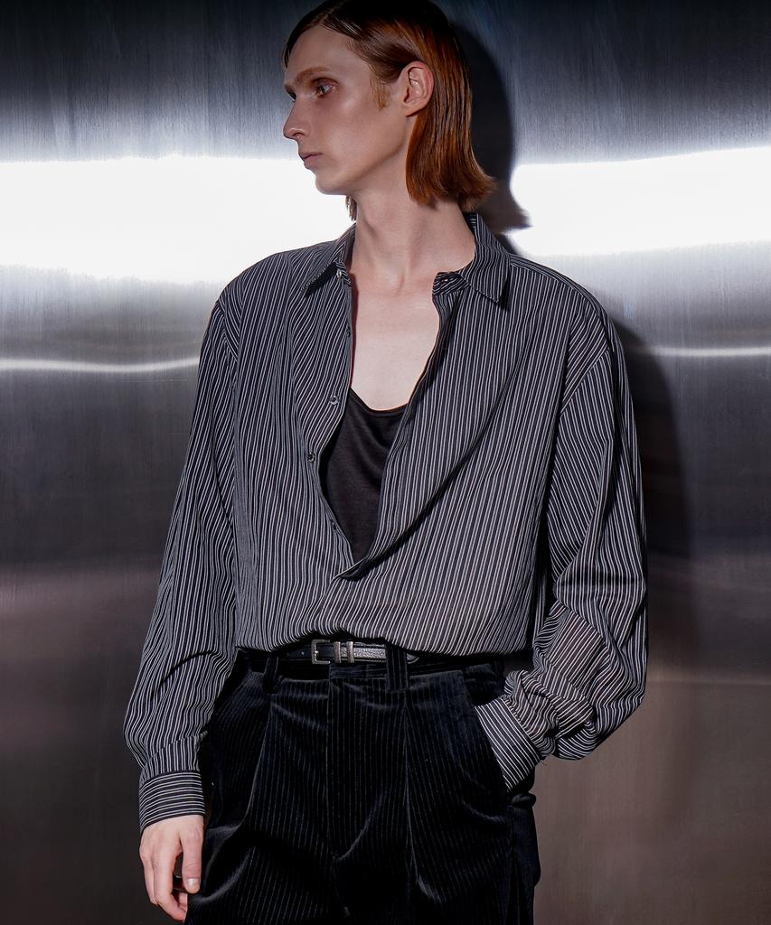 UNTAGE Cotton Stripe Shirt[Black(Unisex)]_Uts-Fs56