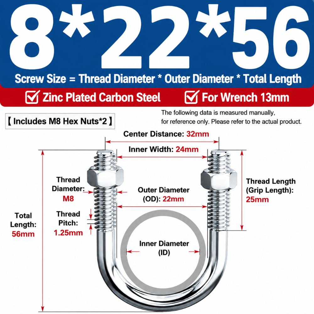 Multifunctional U-shaped Pipe Clamp with Screw Nut Fixed Clamp  Pipes, Building Fasteners