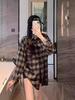 Клетчатая рубашка, украшенная стразами: Женский модный свободный кардиган с длинным рукавом для весны и осени.