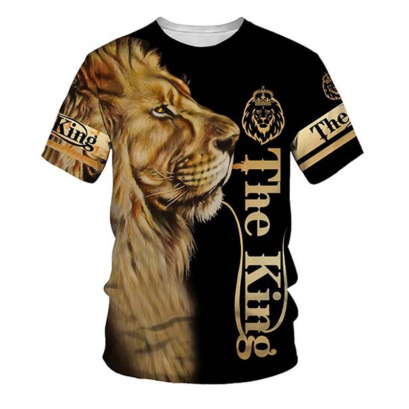 Летняя мужская одежда, футболки со львом, спортивные топы с 3d принтом и короткими рукавами, футболка с круглым вырезом, модная уличная одежда, мужская одежда больших размеров