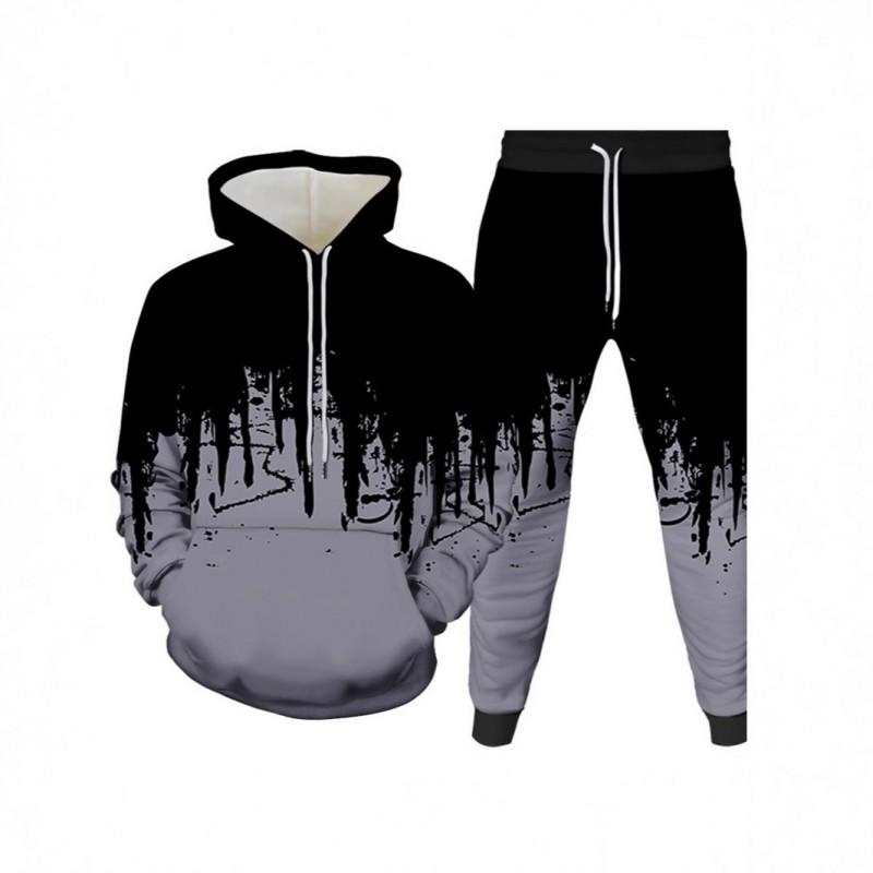 Couple 3D Printed Hoodie Sweatpants Set Loose Fit Long Sleeve Casual Sportswear Youth Young Adults