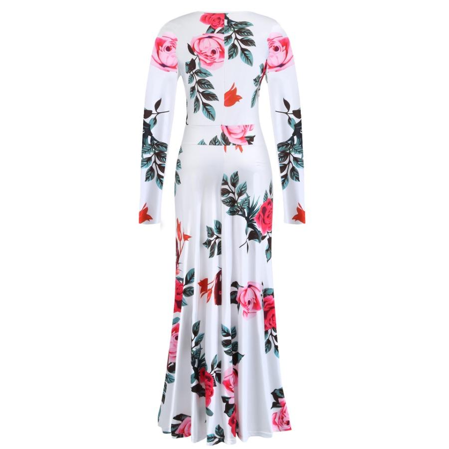 Floral Print Patchwork Long Dress Women Bohemian Hallow Long Sleeve Oversized Autumn Maxi Dresses