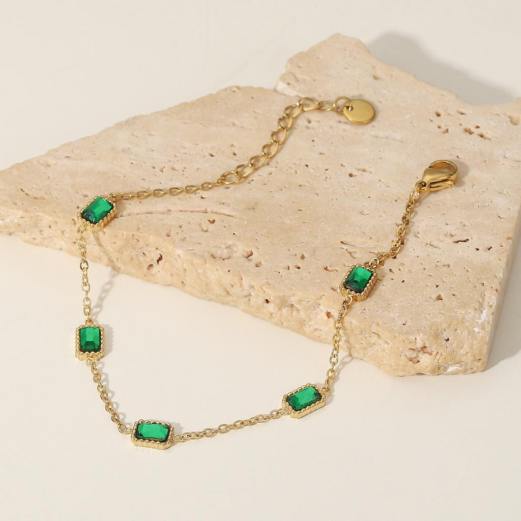 European and American new bracelets 14K gold multiple square green zircon bracelets, titanium steel fashion bracelets