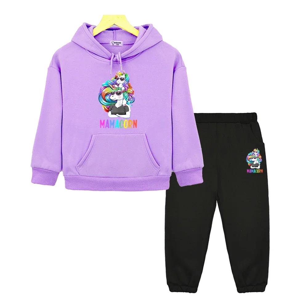 boys girls Hooded Sets Unicorn Print Kawaii anime hoodie Fleece sweatshirt Autumn pullover Cartoon Jacket kids boutique clothes 2PCS children's suit