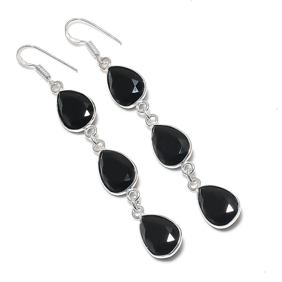 Серьги из стерлингового серебра 925 пробы с натуральным черным камнем шпинелью 3,15 дюйма q2O52