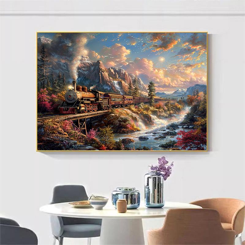 5d DIY Алмазная картина Вышивка крестом Поезд Пейзаж Алмазная вышивка Мозаика Полная круглая дрель Домашний декор Ремесла
