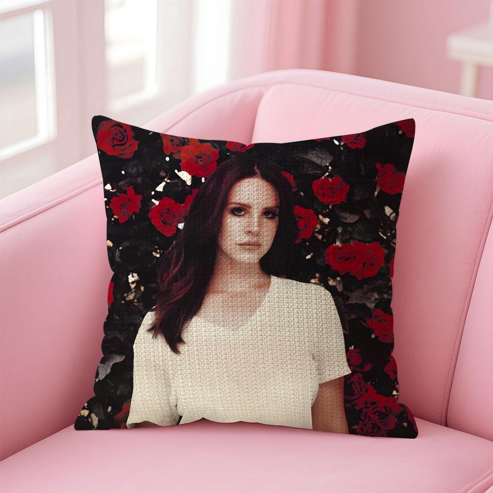 Чехол на подушку L-Lana Del Rey Натуральная льняная наволочка Двусторонний принт Декоративный чехол на диван Домашний декор Подарок