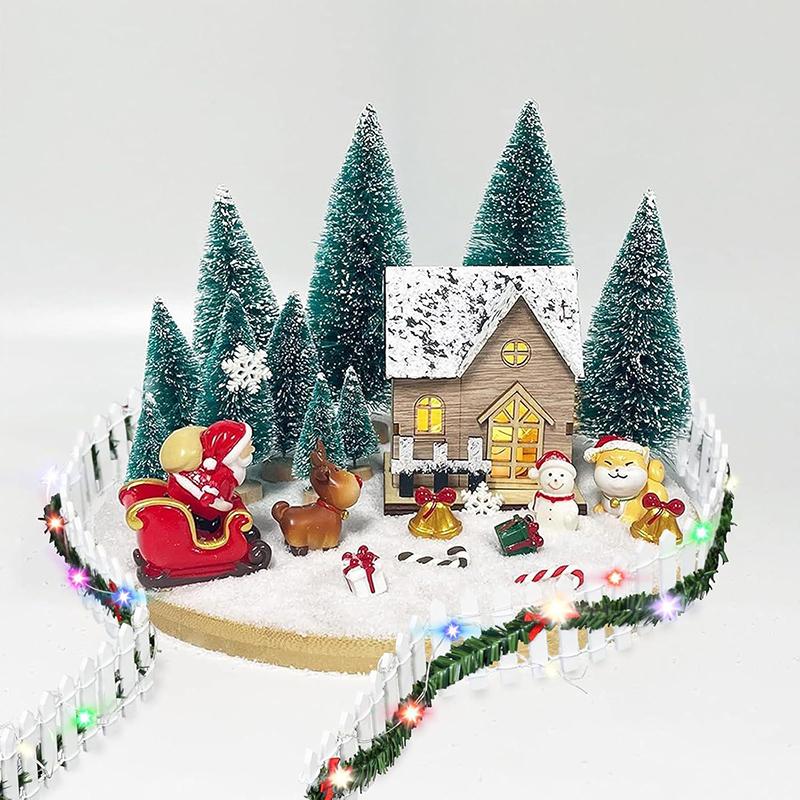 Dollhouse Miniature Fairy Garden Decor Mini Fence Christmas Led Light Rattan Wooden Fence Landscaping Prop