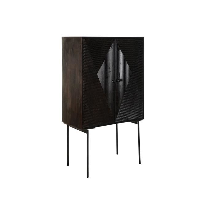 Buffet haut - Bois de manguier - 84 x 43 x 151 cm - Naturel et doré - 2 portes - Élégant