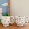 Креативные керамические кружки, цветочные кофейные кружки на высоких ножках с нестандартной ручкой, расписанные вручную узоры в виде тюльпанов, чашка для завтрака и молока
