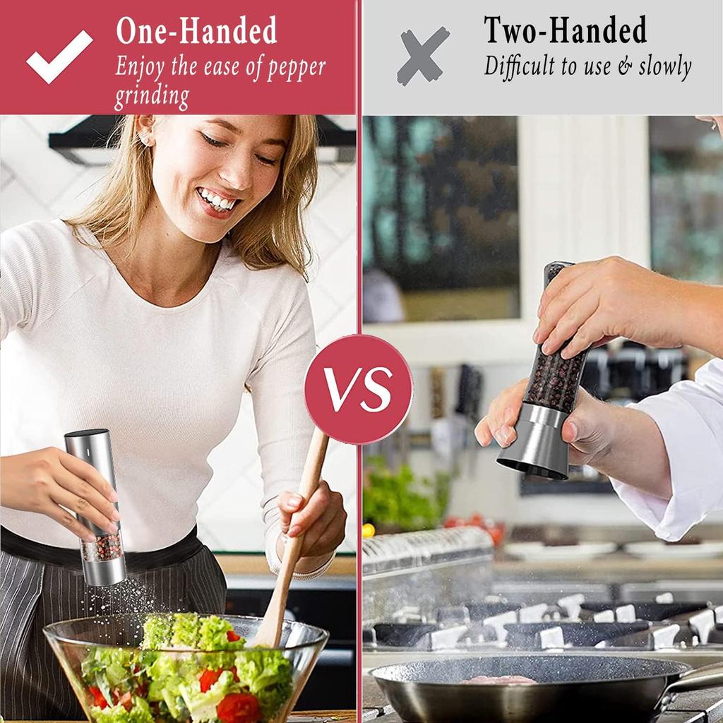 Electric Salt and Pepper Grinder Set - USB Rechargeable - No Battery Needed Modern Style - Automatic Black Peppercorn & Sea Salt Spice Mill Set