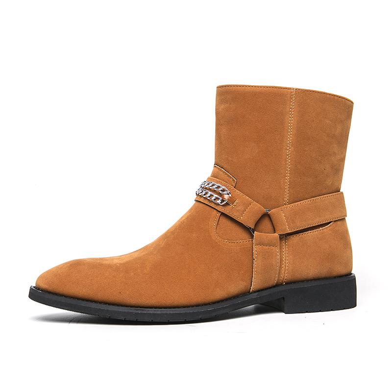 Британский стиль коричневые замшевые ботинки в стиле вестерн мужские остроносые туфли из замши мужские ботинки челси летние зимние мужские туфли с высоким верхом