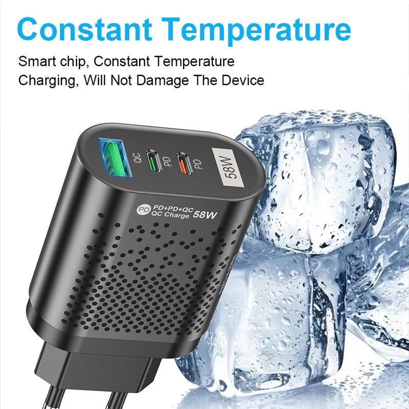 USB-зарядное устройство типа C, 58 Вт, быстрая зарядка, QC PD 3,0, адаптер для зарядного устройства для телефона, вилка EU, US UK, KR для iPhone 14, iPad, Samsung, Huawei
