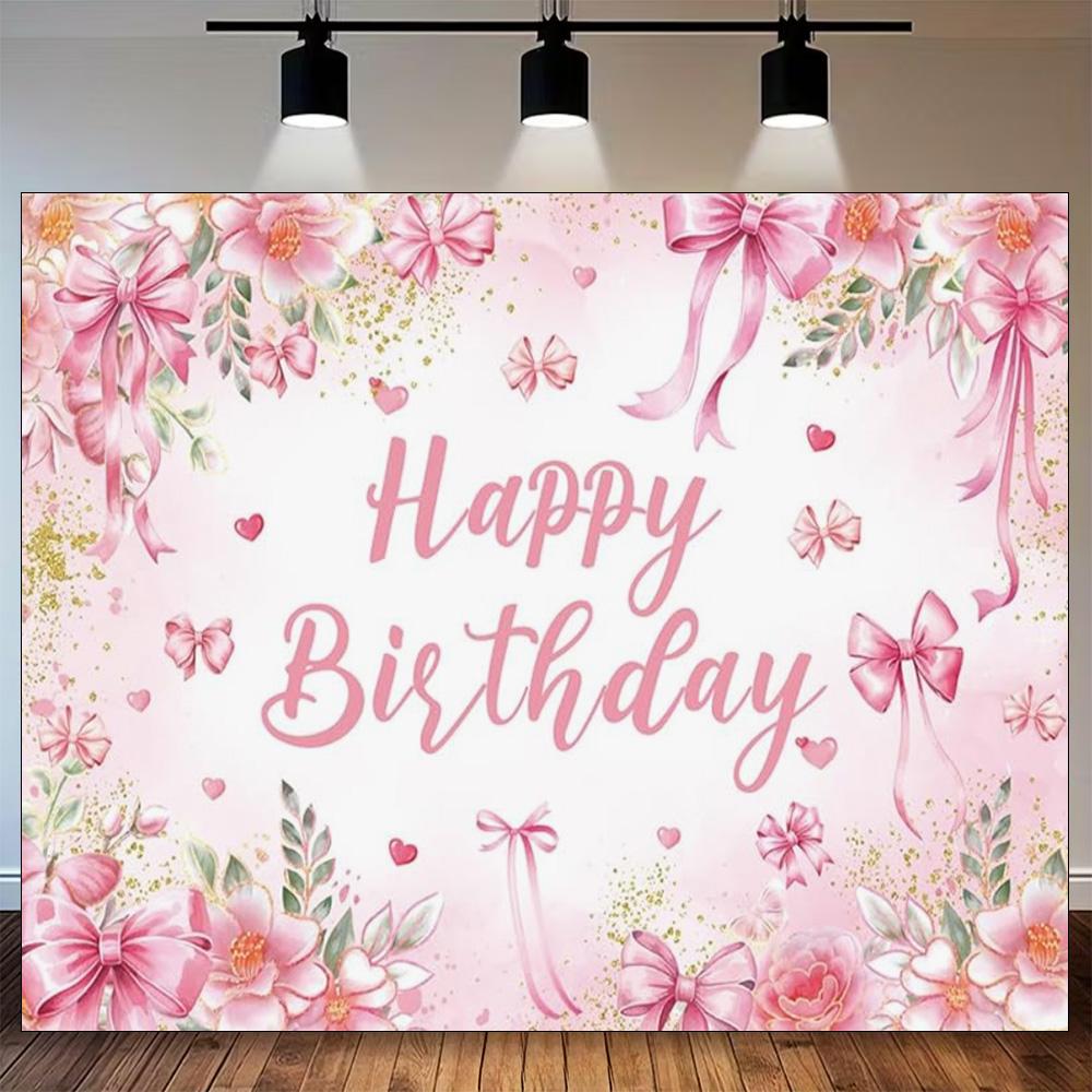 Pink Bow Tie Girls Background Birthday Party Decoration Balloon Flowers Diamond Backdrop Supplies Kids Baby Photo Props Gifts
