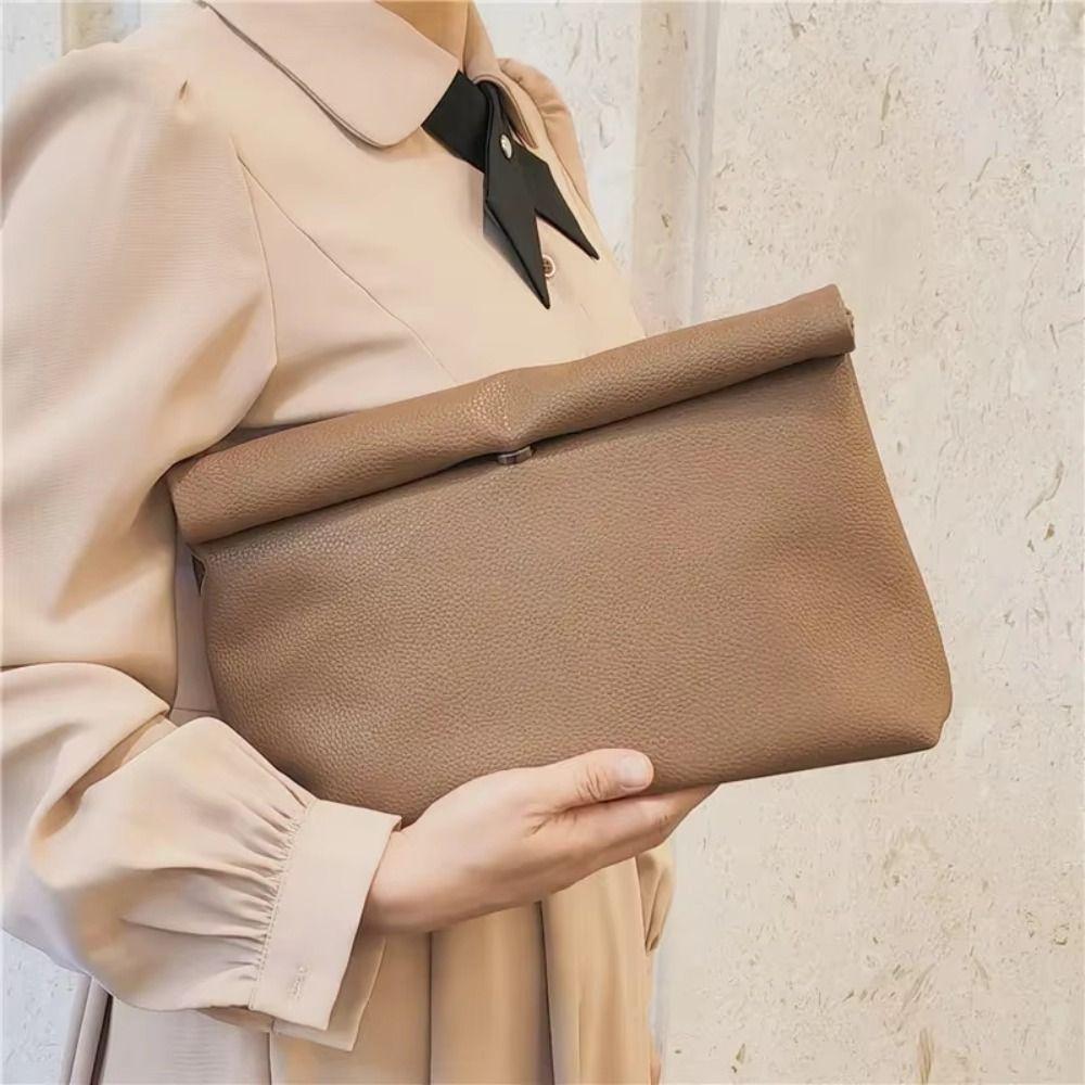 Large Capacity Clutch Bag Zipper Banquet Bag Elegant PU Handbag Work