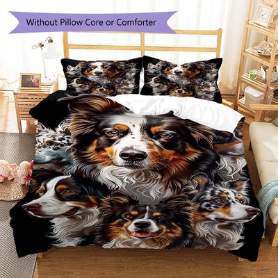 Border Collie Pattern Bedding Quilt Set Quilt Cover Pillowcase Home Decoration Gift (1 * Duvet Cover + 2 * Pillowcase, Without Core)