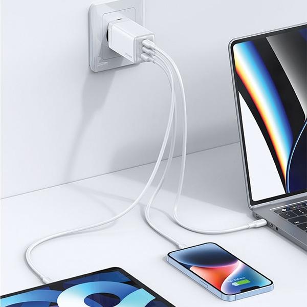Ładowarka sieciowa 65W USAMS GaN Power Delivery 2xUSB-C/USB Biała