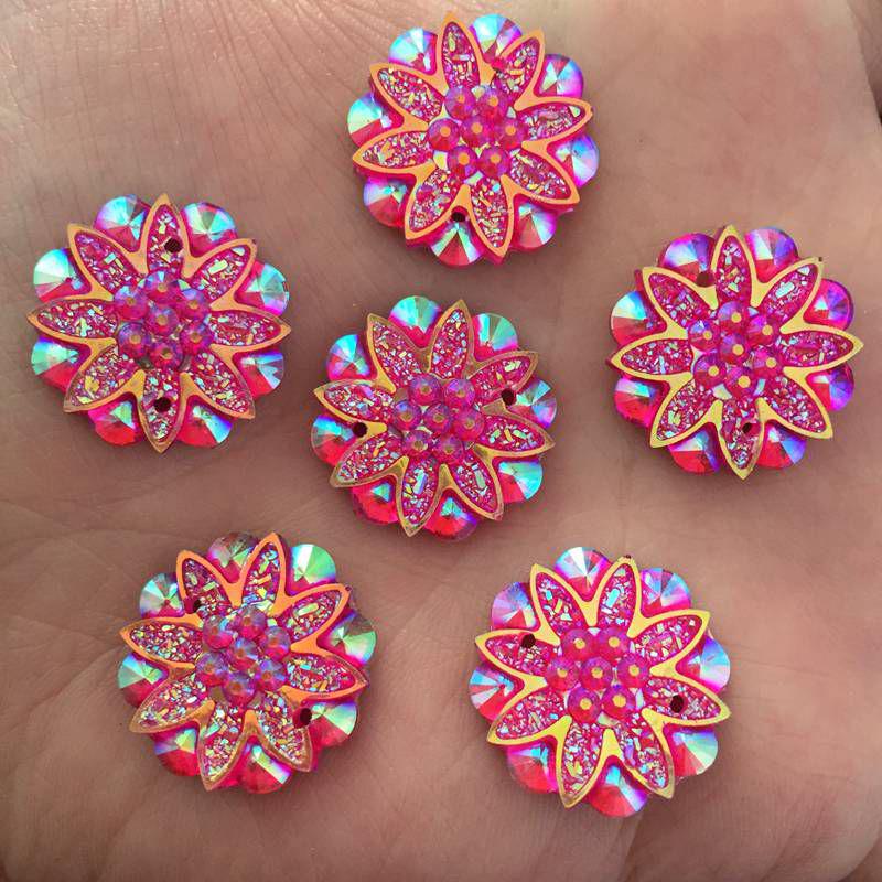 AB Смола Цветок Стразы Свадебное украшение с плоской задней частью 2 отверстия 20шт. 18мм