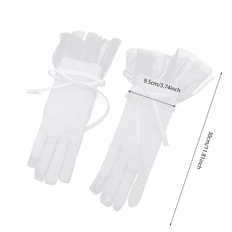 Women Bridal Elegant Wedding Short Gloves Mesh Satin Beaded Pearl Gloves Evening Dress Accessories