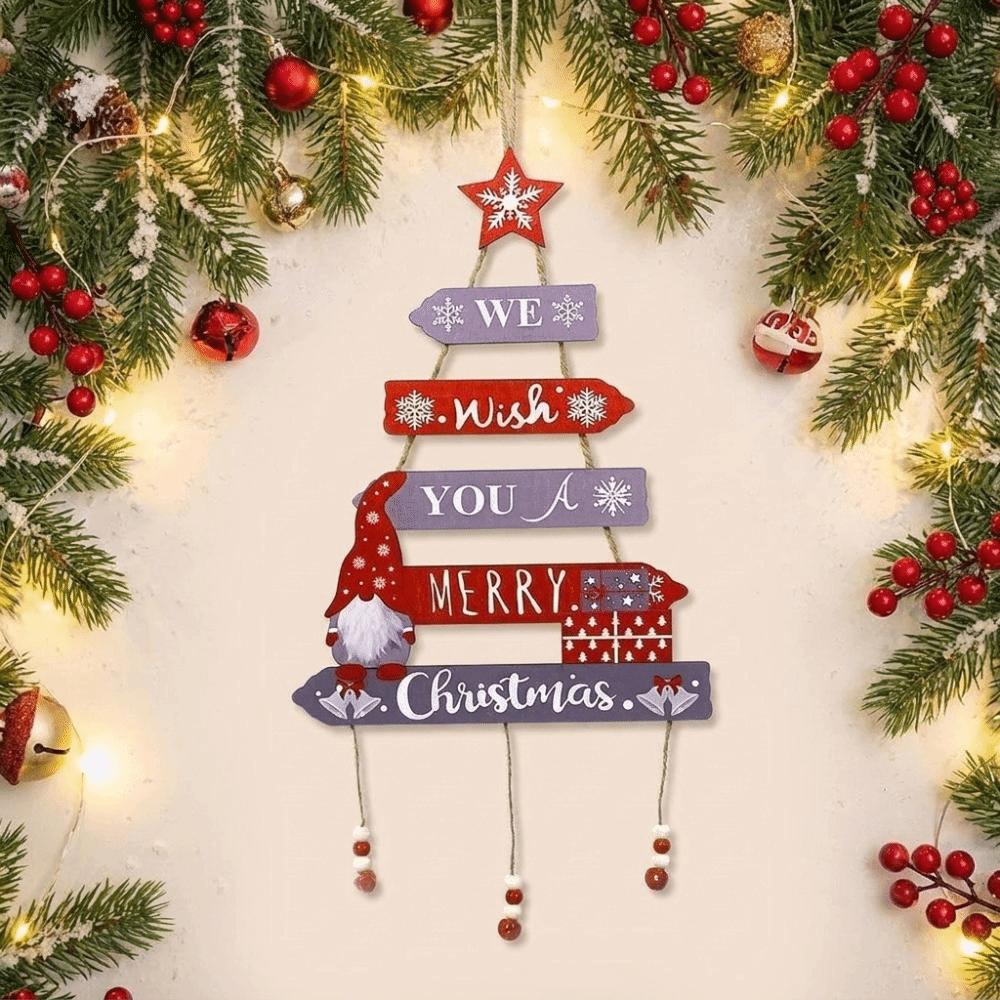 Rustic Christmas Door Sign Tiered Wall Pendant Xmas Tree Decor Hanging Welcome Board Homeowners