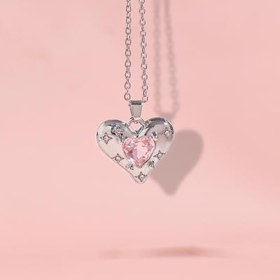 Весенне-Летний Стиль для Пары, Легкая Роскошь, Высококачественное, Универсальное Ожерелье с Алмазным Сердцем и Бантом