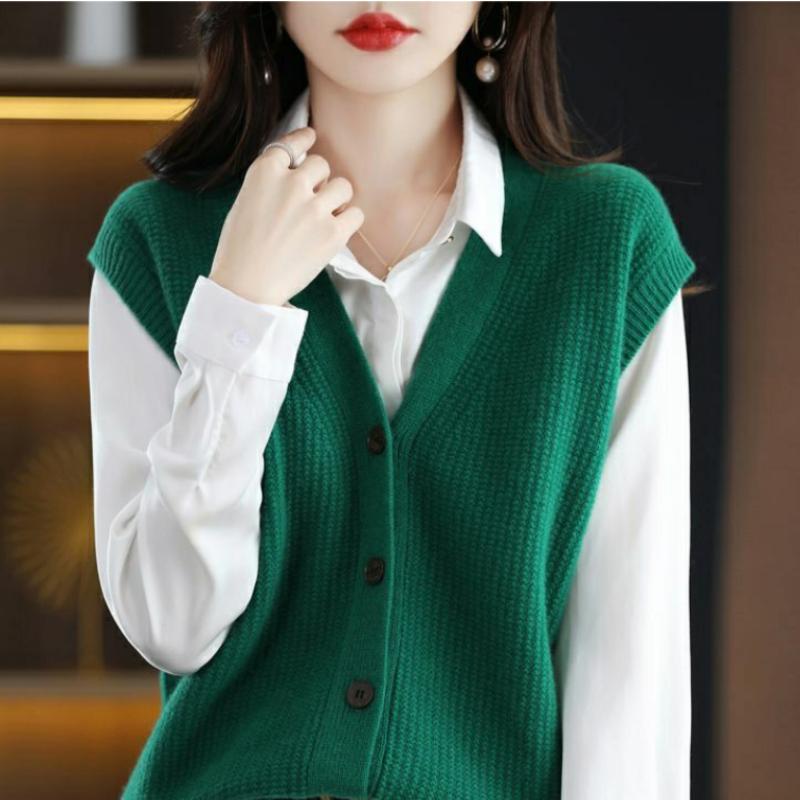 Cardigan Sweater Autumn and Winter 2022 V-neck Knitted Cardigan Vest Women South Korean Loose Sleeveless Sweater Vest Women