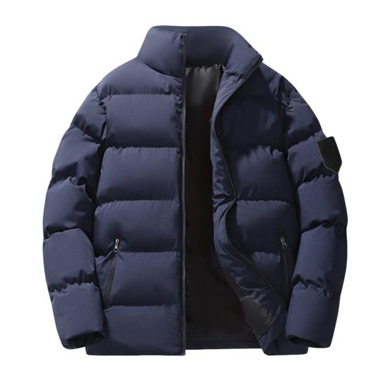 Мужское хлопковое пальто с воротником-стойкой, длинными рукавами, застегивающееся на молнию, утолщенная хлопковая куртка с боковыми карманами, однотонное утолщенное зимнее стеганое пальто