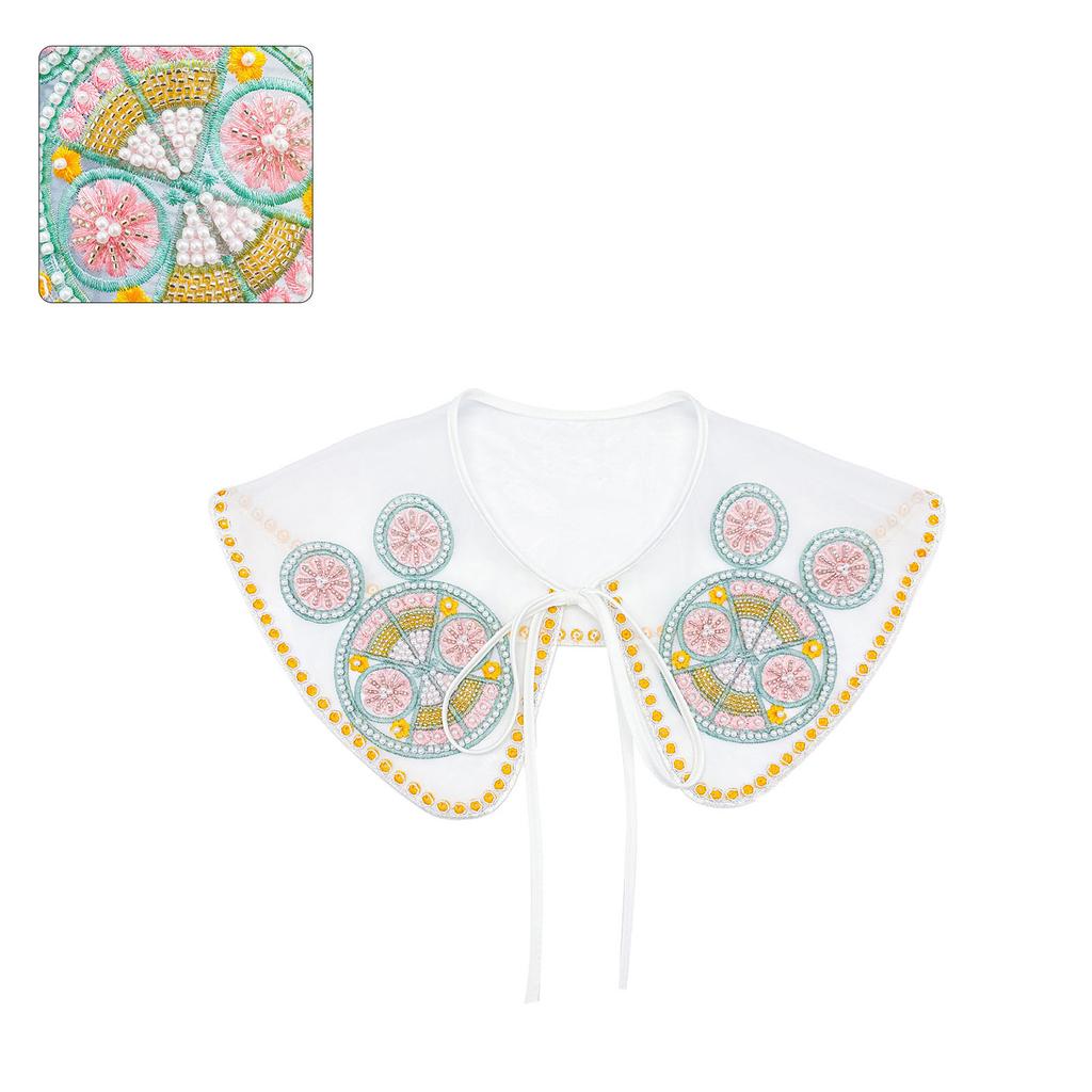 Women Colorful Embroidered Beaded Fake Collar Detachable Blouses Top Collar Elegant Lace-Up Shawl Wrap Clothes Accessory