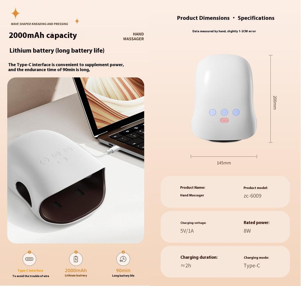 3D Массажер для рук с воздушной компрессией и подогревом - Облегчение боли в пальцах/ладонях/запястьях, Регулируемая теплая терапия