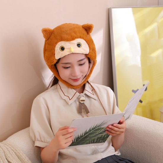 Милая мультяшная шляпа, головной убор, 3D пушистая плюшевая сова, аксессуары для волос, шляпа для выступлений, костюм для вечеринки, аксессуары для косплея