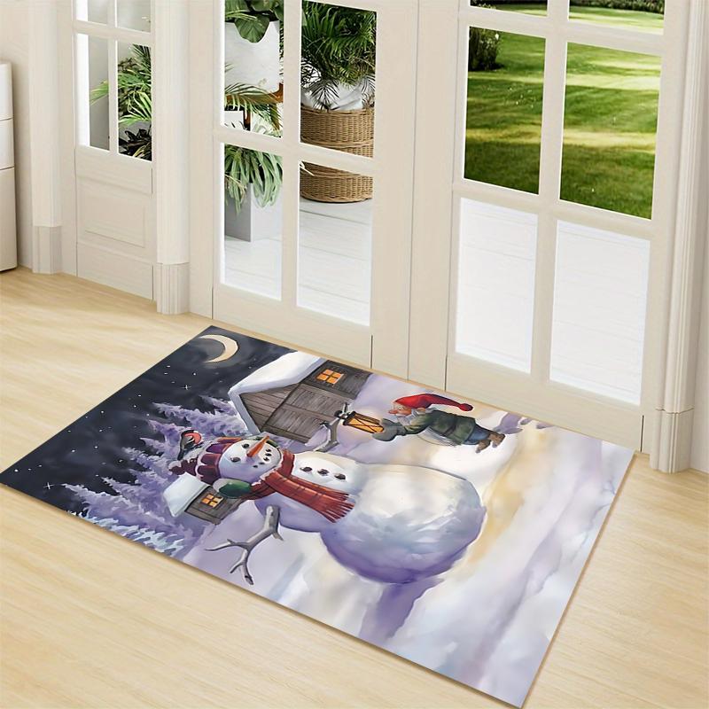 Snowman Moonlight Carpet Rug Soft Washable Anti Slip Home Living Room Sofa Mats Personalized Christmas Rug