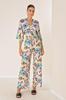 Elastic Waist Pocket Palazzo Trousers Front Back V Neck Crop Floral Double Suit