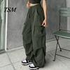 Trousers Women Cargo Pants Hip Hop Baggy Solid Color Multi Pockets Elastic Waist Match Top Loose Breathable Lady Clothes