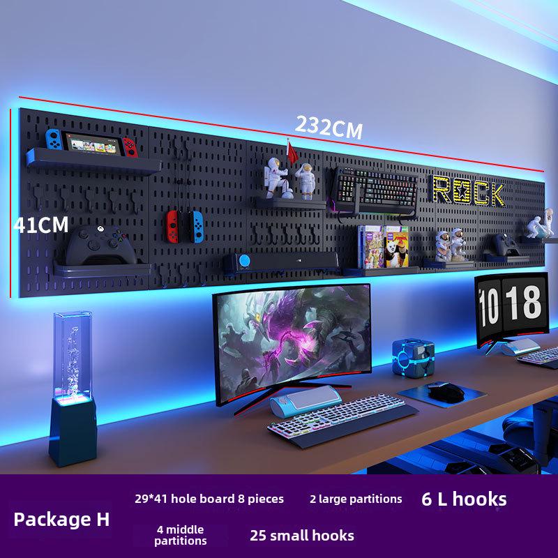 Perforated Wall Shelf for Gaming Room - Hook & Decor Storage Solution (Punch-Free Installation)