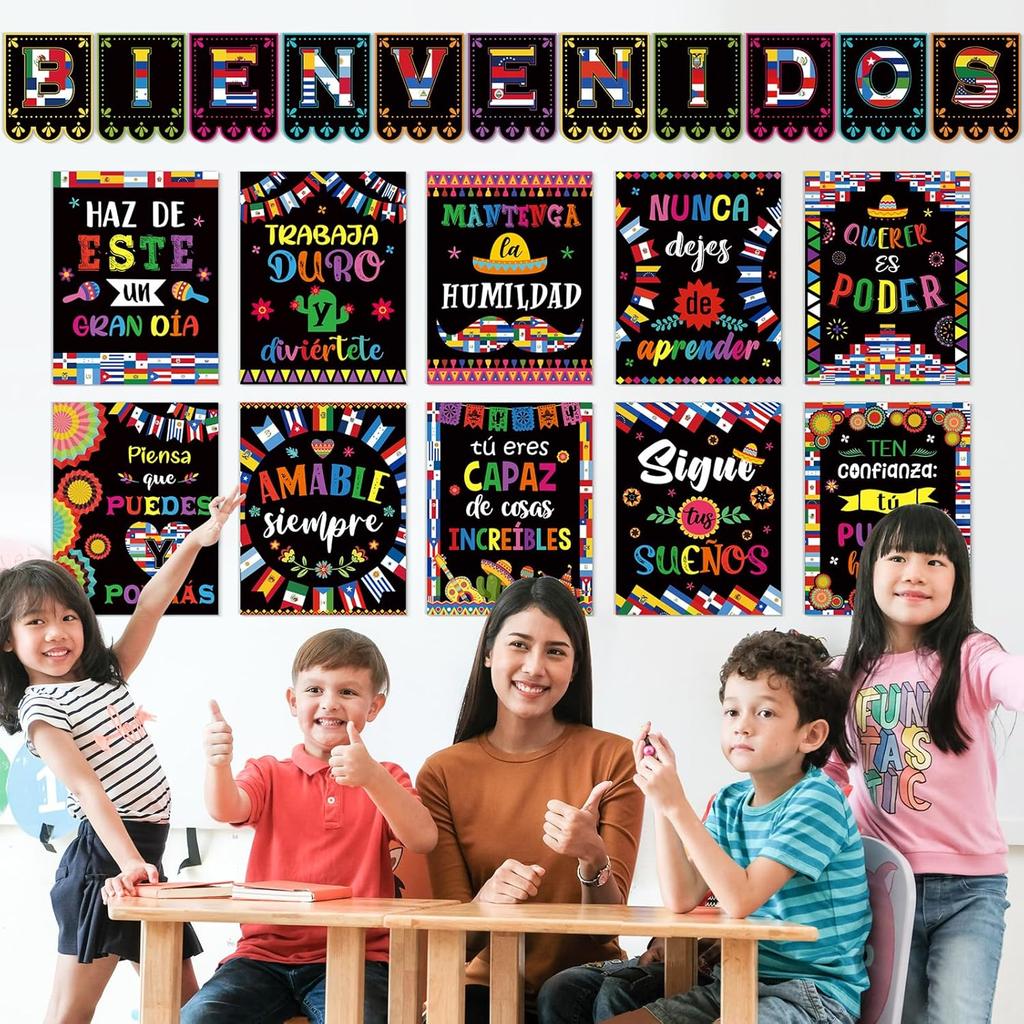 Outus 21 Pcs Hispanic Heritage Month Posters Spanish Bienvenidos Motivation pirational Posters International World Flag Bulletin Board Decoration for