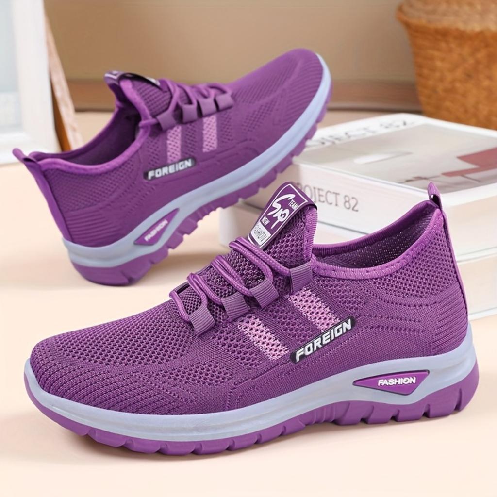 Женские дышащие вязаные спортивные туфли - черные с красными полосками, подходят для всех сезонов. Дизайн с низким вырезом, легкий и с амортизацией