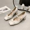 2025 новые модные туфли Мэри Джейн на высоком каблуке с бантом, маленьким ароматным стилем, квадратной головкой, неглубоким горлом, одним словом, пряжкой, ремешком, высокие каблуки для женщин