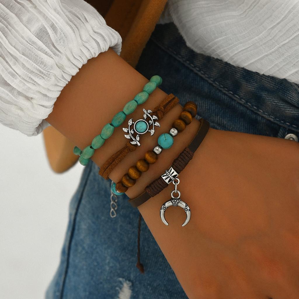 Bohemian Turquoise Beaded Bracelet Set Middle Eastern Prayer Beads Handmade Adjustable Ethnic Stacking Vacation Bracelets