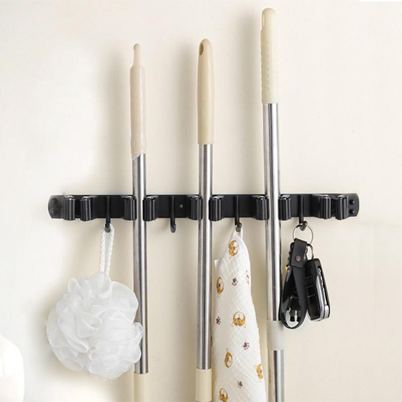 Wall Mount Mop Storage Rack Over The Door Broom Holder Hooks Stainless Steel Kitchen Bathroom Tool Organizer Accessorie