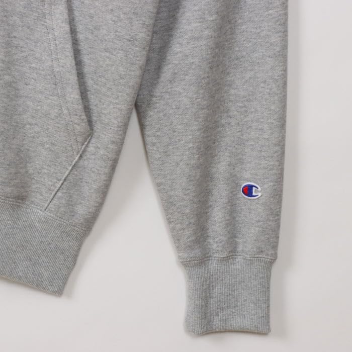 Champion Long Fleece Oxford Gray Men's Full-Zip Hoodie, Sleeve, Lining, One-Point Logo, Basic, C3-W104Z,