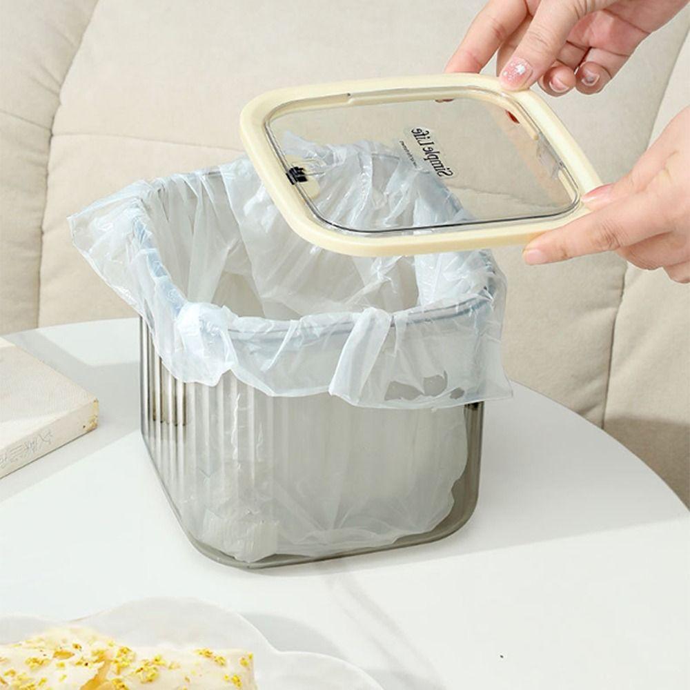 With Lid Mini Trash Can Dust Proof Desktop Storage Box New Transparent Storage Box  Workstation