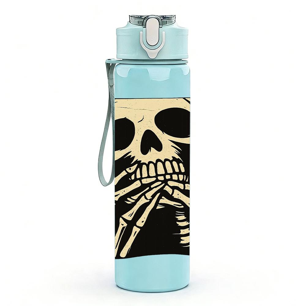 1PC Monochrome Skeleton Bust 750ml Color Plastic Sports Water Bottle Leakproof Flip Straw Lid For Sports Office Home Use