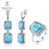 Natural Larimar Jewelry Set Emerald with 925 Sterling Silver Ring and Earring Fine Jewelry for Women Party Wear New Style