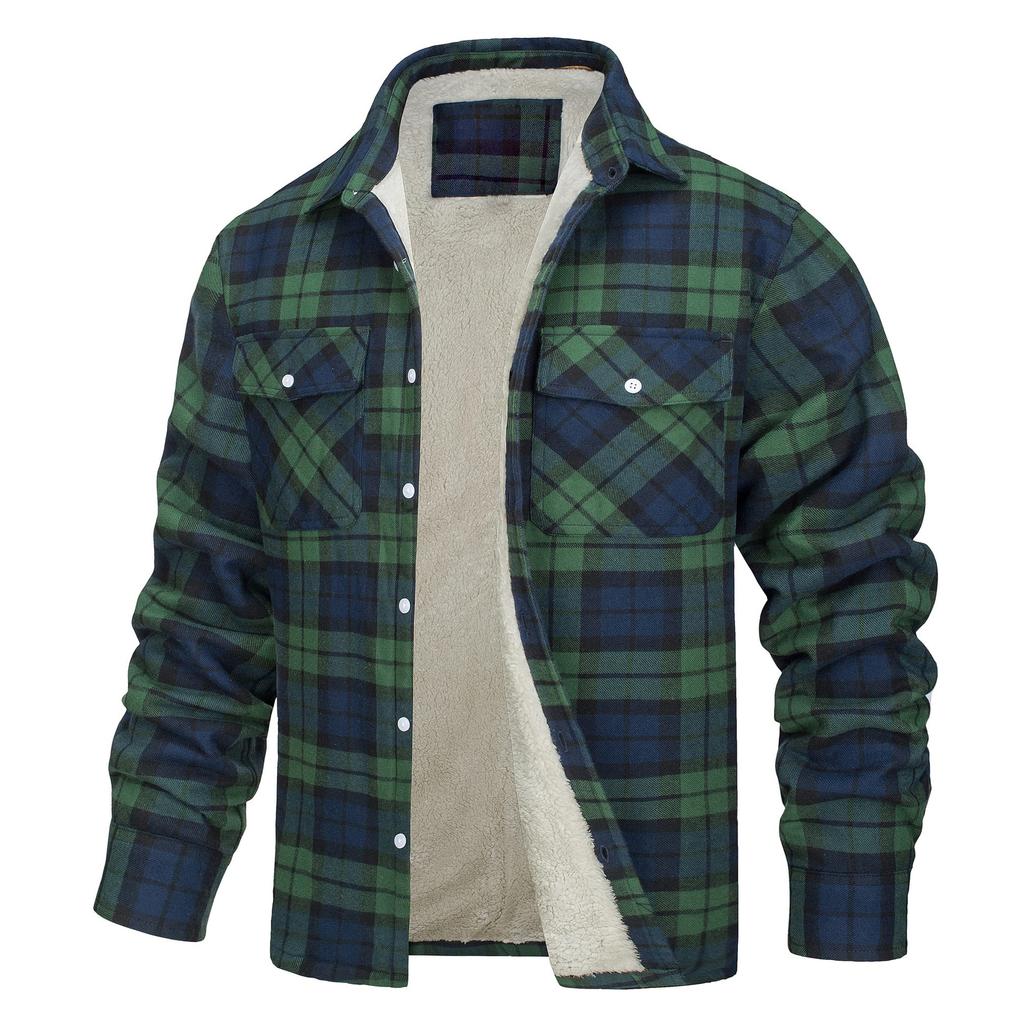 Men's Jacket Long-sleeved Lapel Plaid Thick Shirt Men's Jacket