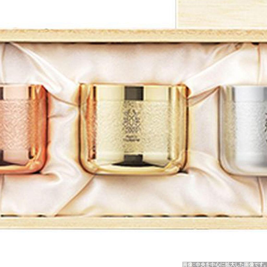 Pure Copper Sake Set and Made In Japan Eco Made In J-kitchens Glasses, 3-Piece (Gold, Silver, Copper), 90ml, (Includes Bag, Vietnam)